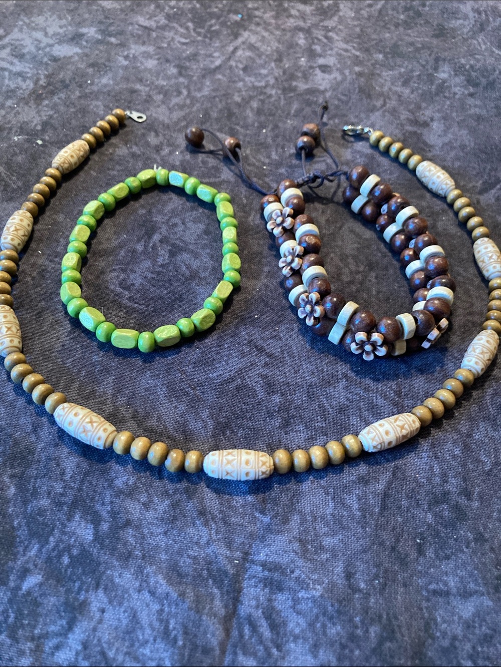 Handcrafted Bohemian Green and Brown Beaded Jewelry Bundle